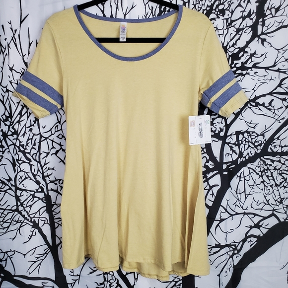 LuLaRoe Tops - 4/$25 LuLaRoe Prefect T Top Yellow w Grey Stripes